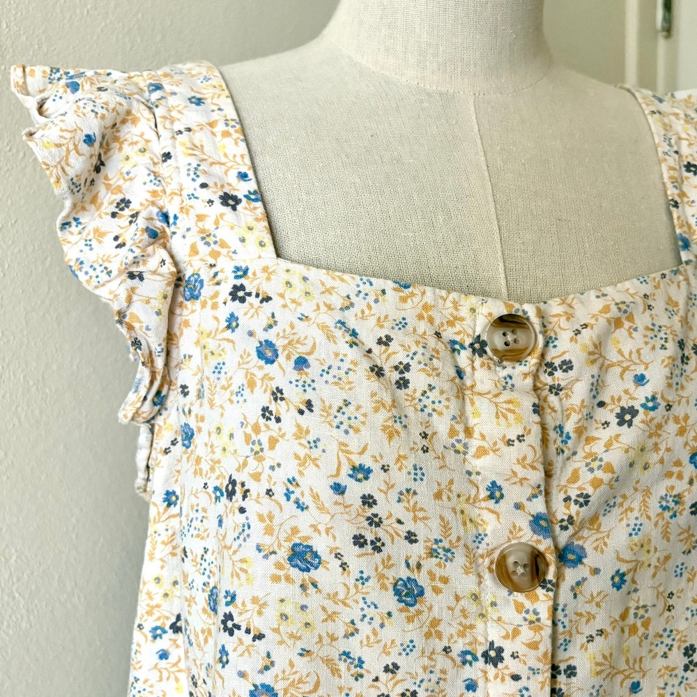 Madewell Linen-Blend Ruffle Strap Button Up Top S Folkmagic Floral Fairy Goblin - Picture 7 of 10